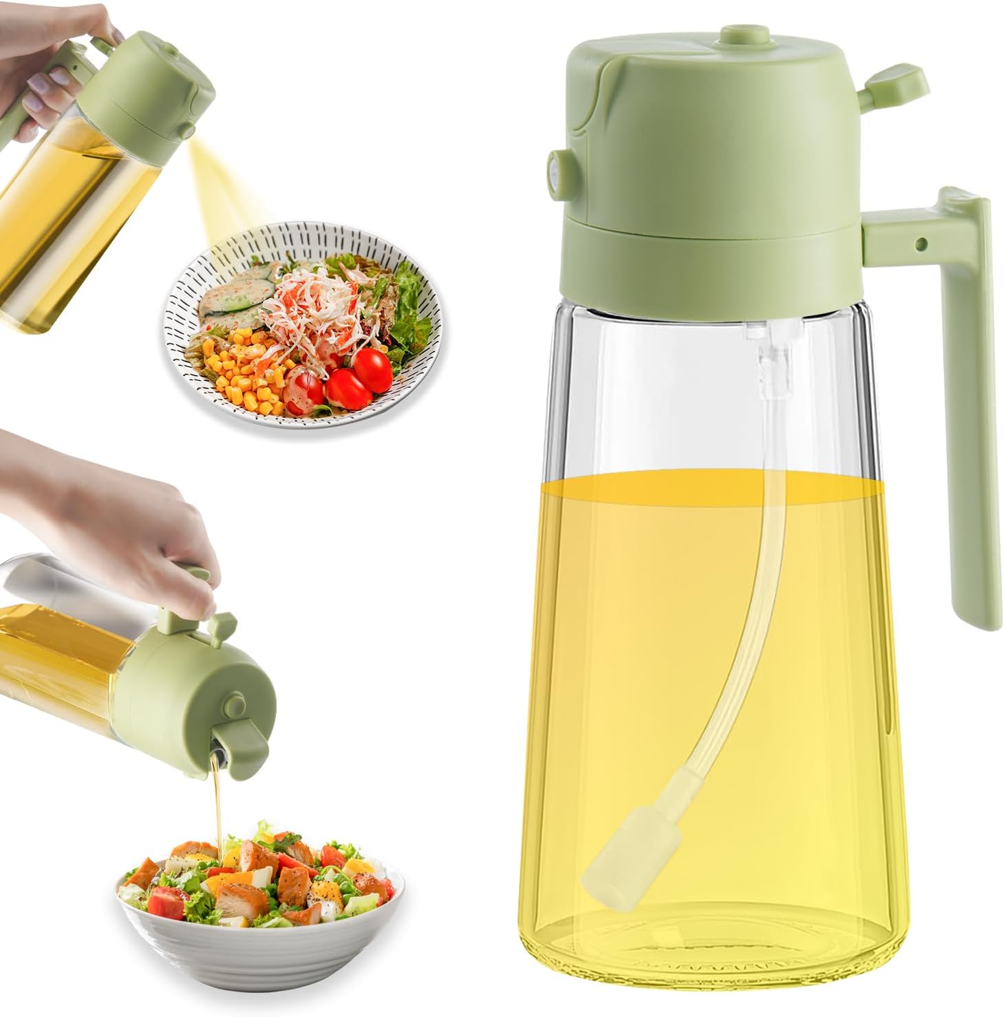 2 in 1 Olive Oil Dispenser and Oil Sprayer Premium Glass Oil Bottle with Non-Dri...