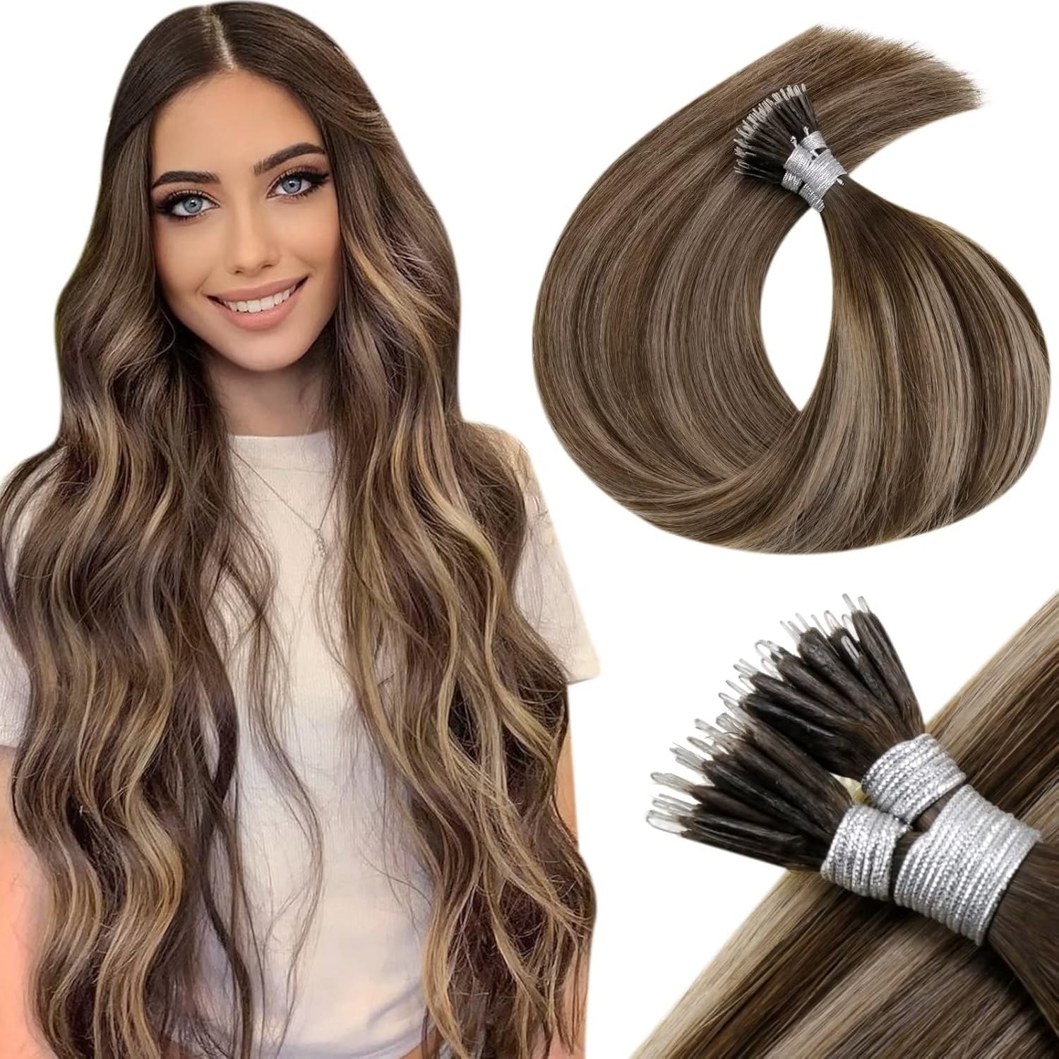 LaaVoo Hair Extensions, Special Nano Ring Hair Extensions 16 Inch, Innovative 50...