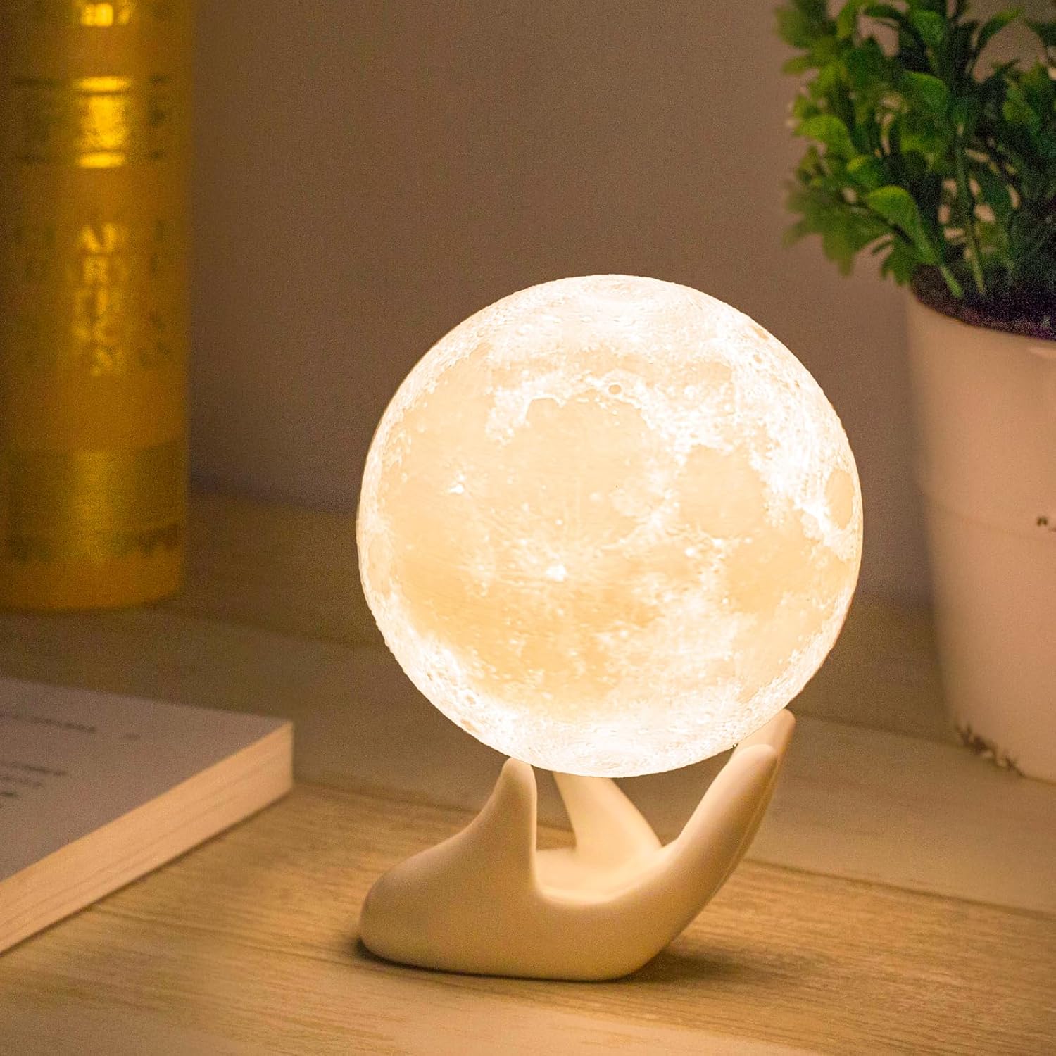 Methun 3D Moon Lamp with 3.5 Inch Ceramic Base, LED Night Light, Mood Lighting w...