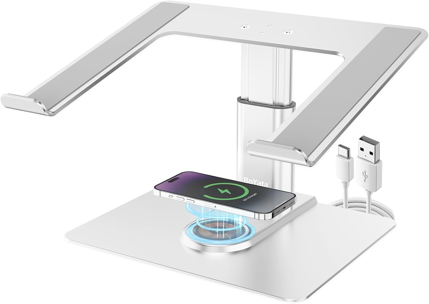 BoYata Laptop Stand with 15W Fast Wireless Charging Station, Ergonomic Height Ad...