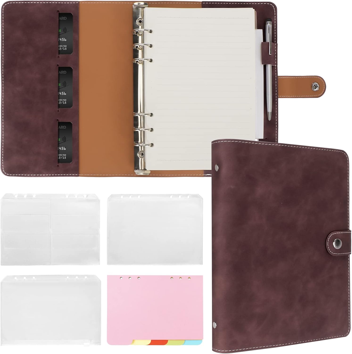FYY Leather Notebook, Special A5 Ring Binder Notebook, Innovative 6 Ring A5 Bind...