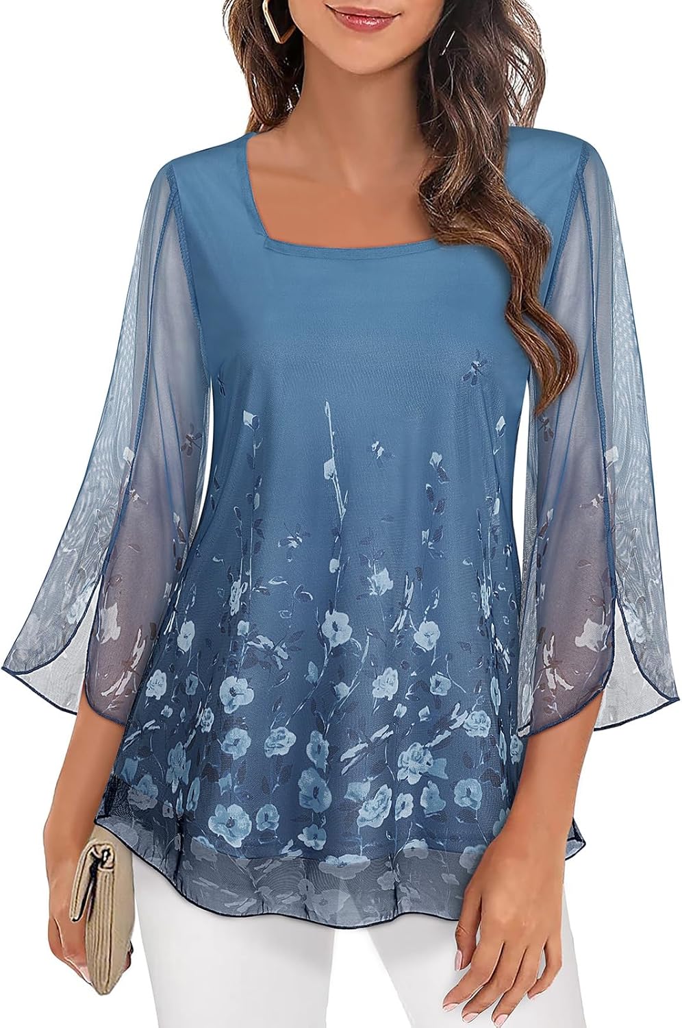 Syphiby Womens Blouses, Special Ruffle 3/4 Sleeve Tunic Tops, Innovative Loose F...