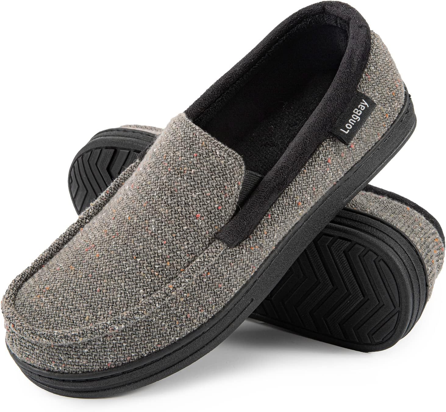 LongBay Men's Moccasin Slippers, Special Memory Foam Plush Fleece House Shoes, I...