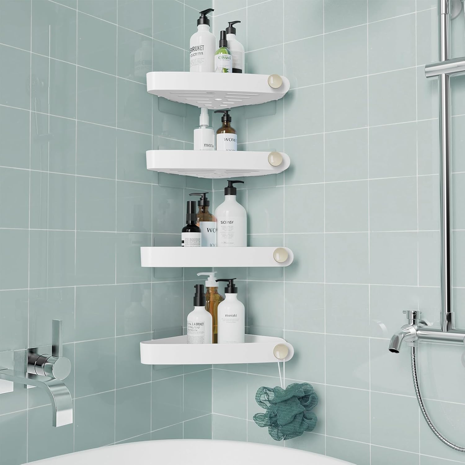 Sotfamily Corner Shower Caddy, Special No Drill Shower Organiser with Adhesive P...