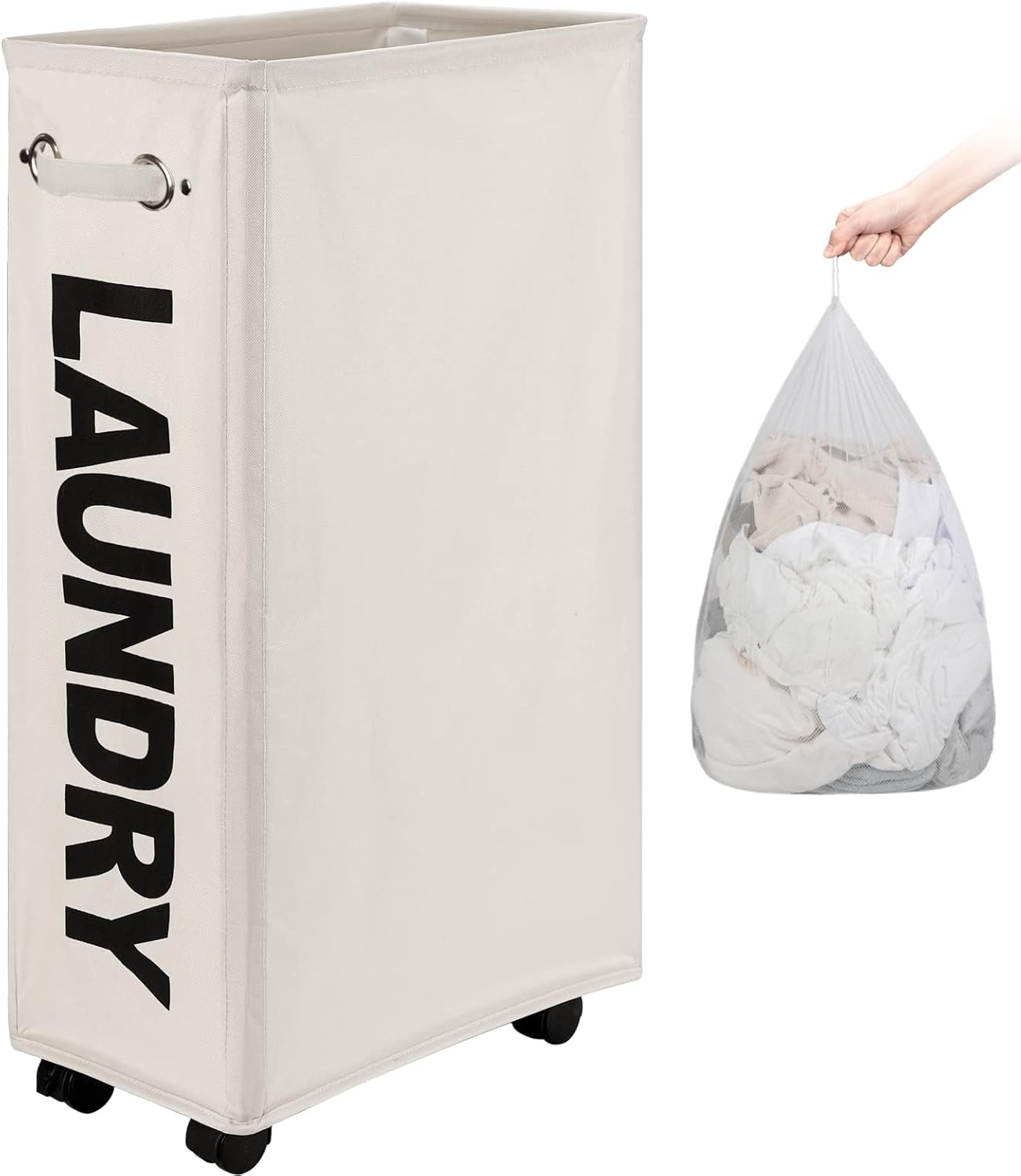 DOKEHOM 29-Inches Enlarged Slim Laundry Basket with Removable Wash Bag on Wheels...