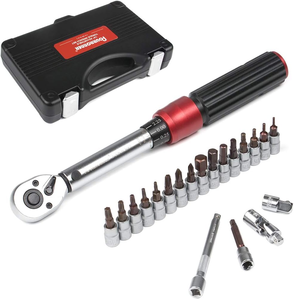 FOURROBBER Torque Wrench Set 1/4-inch Drive Click Dual-Direction Adjustable 90-T...