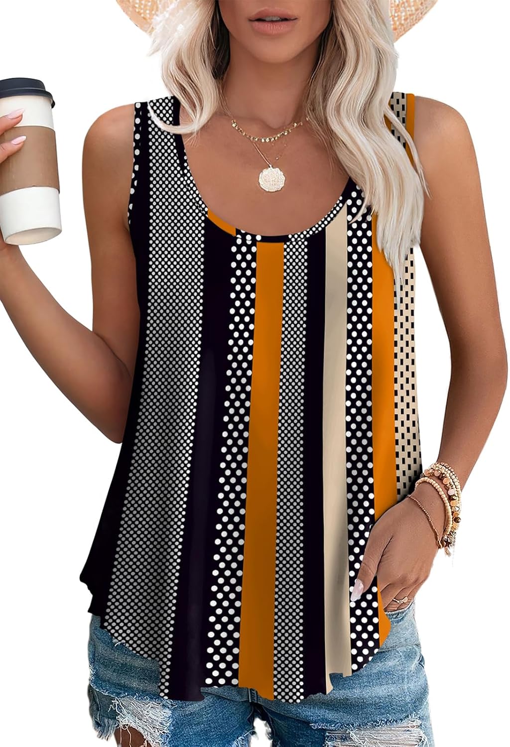 OFEEFAN Womens Tank Tops, Special Sleeveless Eyelet Embroidery Scoop Neck Top, I...