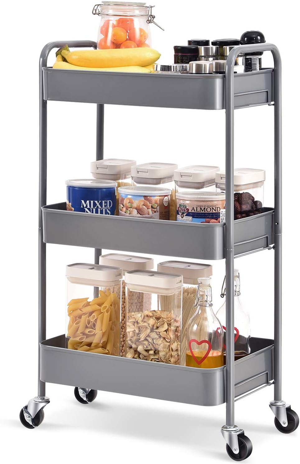 TOOLF 3-Tier Rolling Cart, Special Metal Utility Cart with Lockable Wheels, Inno...