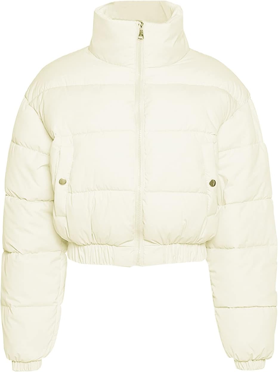 Gihuo Women' s Cropped Quilted Puffer Jacket Outerwear Coats Medium 01beige