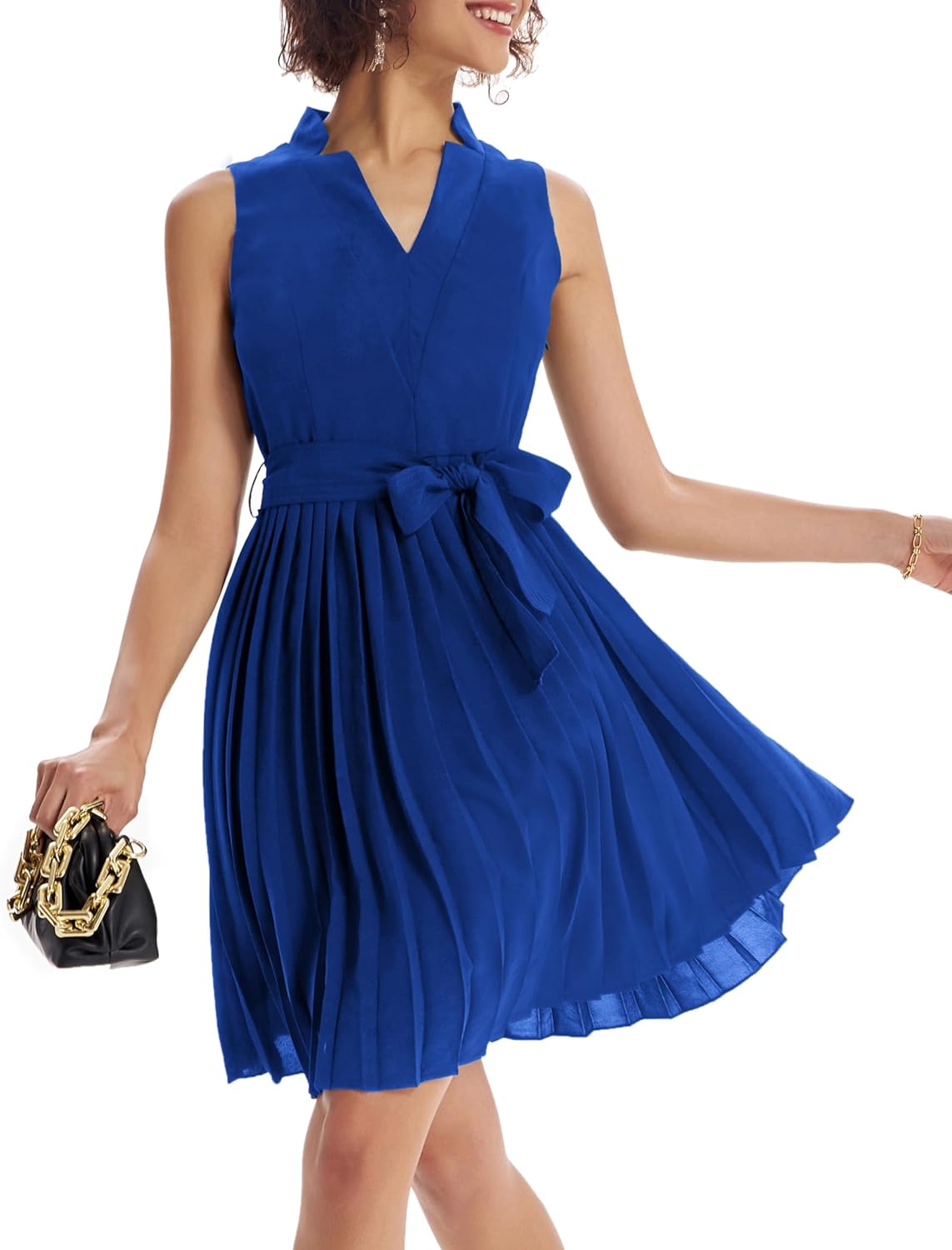 GRACE KARIN Women Dress, Elegant Pleated Swing Dress with Sleeveless V-Neck, Spe...