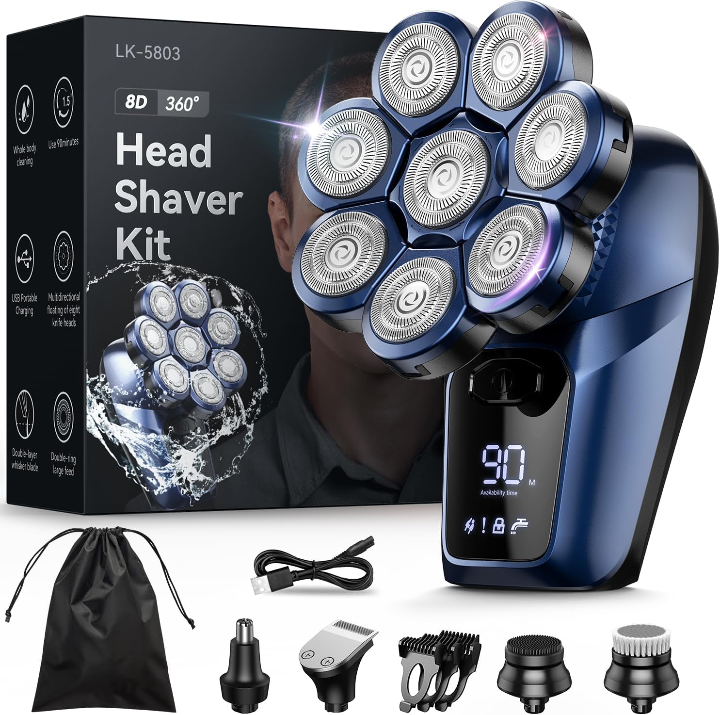 8D Head Shavers for Bald Men, Bazivve Upgraded Men's Rotary Shaver with Nose Hai...