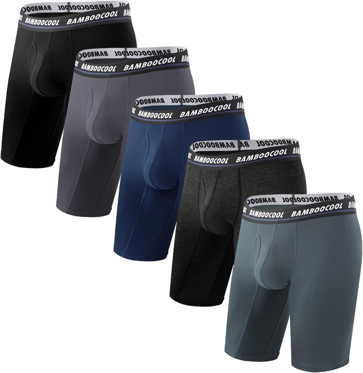 BAMBOO COOL Men's Long Boxer Briefs Long Leg Performance Breathable Comfort Unde...