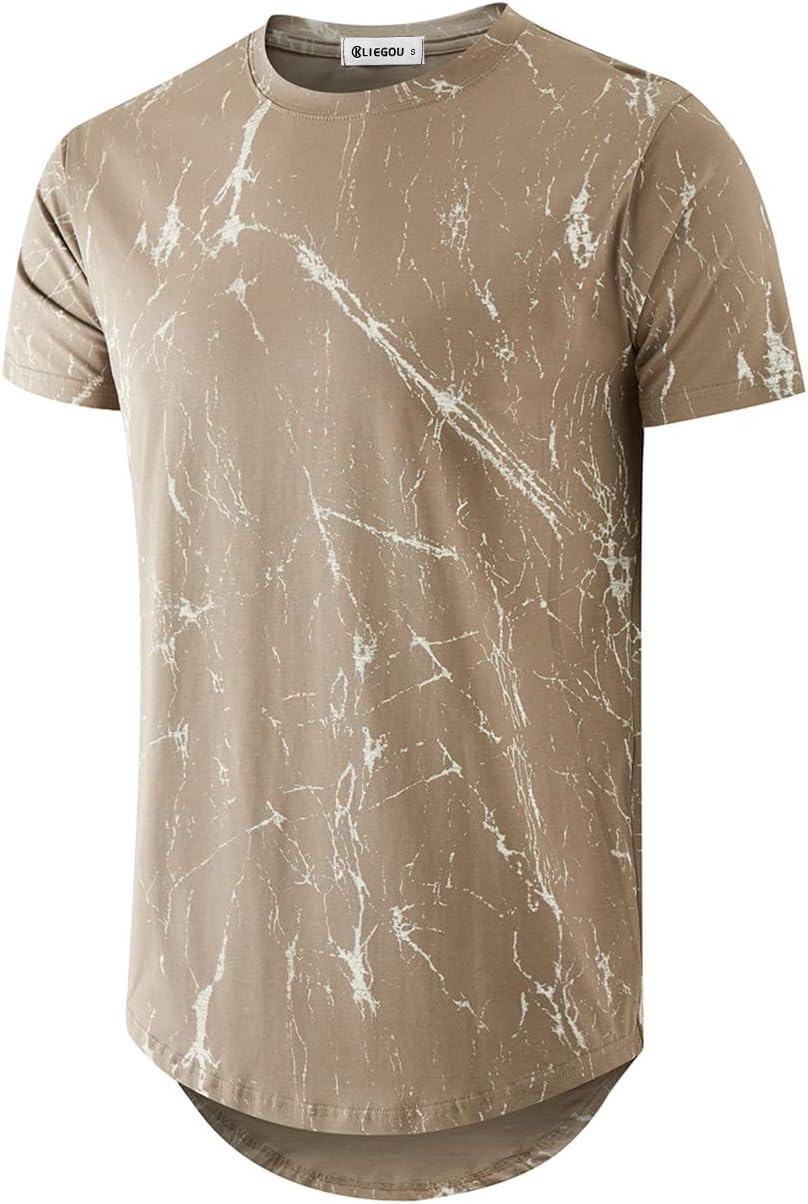 KLIEGOU Mens Hipster Hip Hop Ripped Round Hemline Pattern Print T Shirt XX-Large...