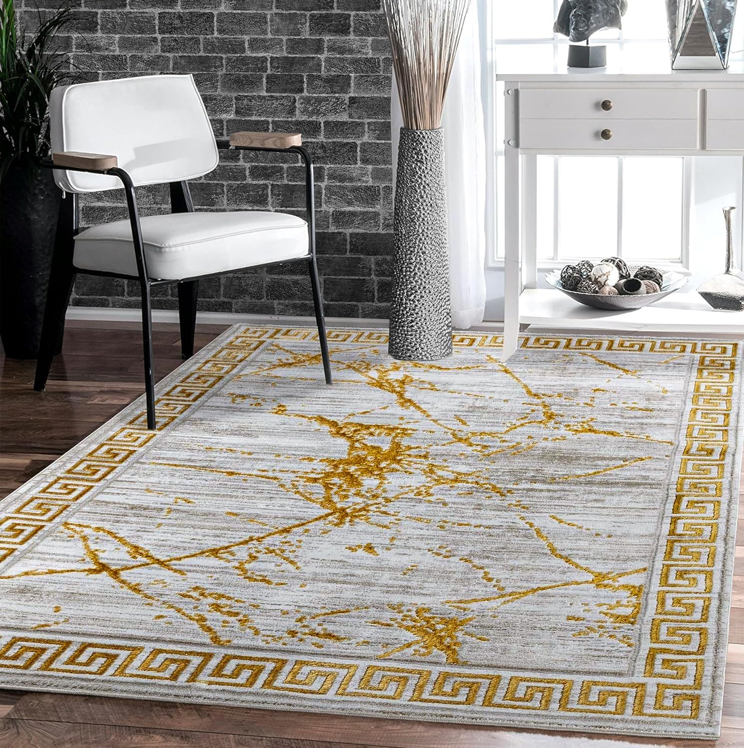 GLORY RUGS Area Rugs Marble 8x10 Cream Gold Carpet Modern Abstract Rug Living Ro...