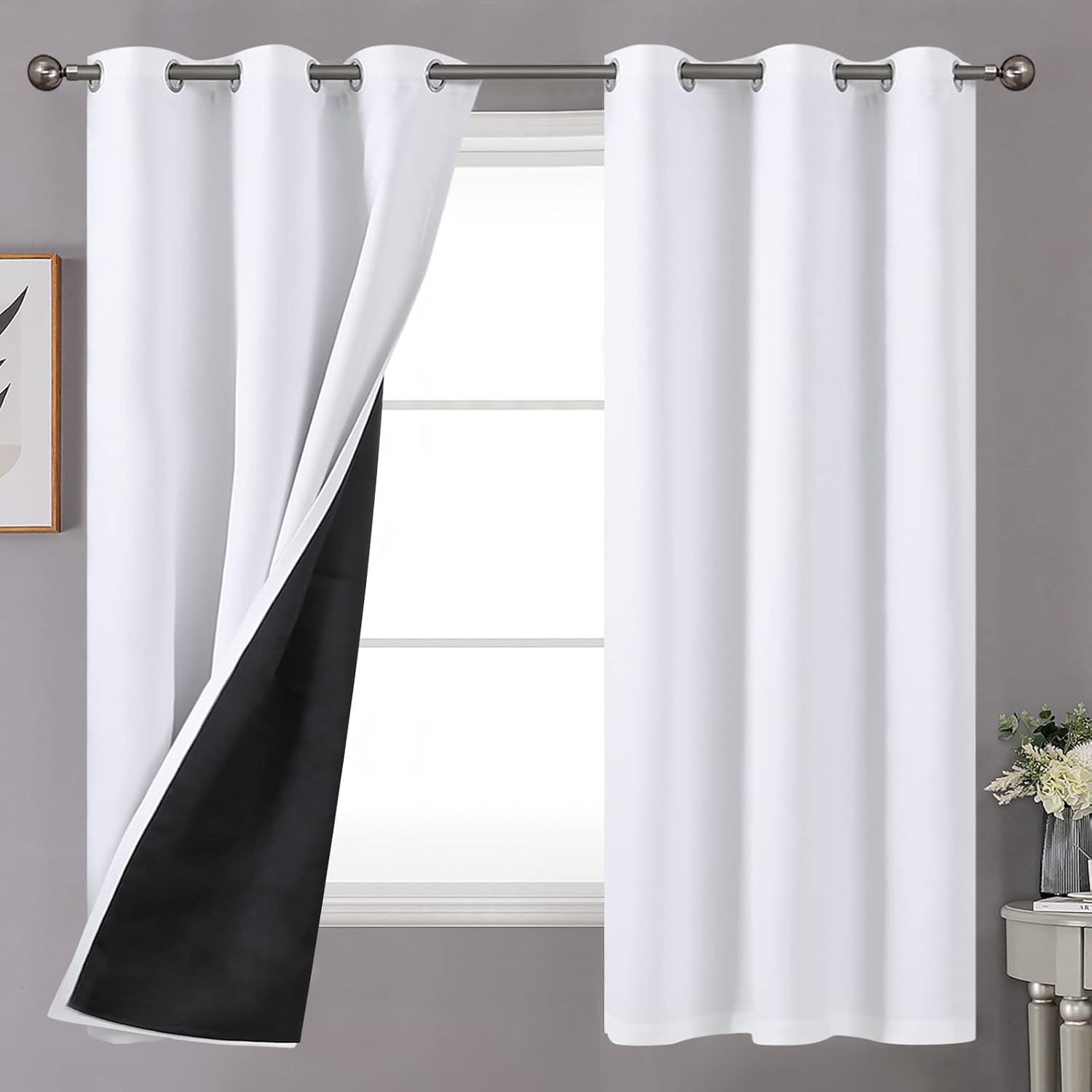 YoungsTex 100% Thermal Blackout Curtains 63 Inches Long for Bedroom 2 Panels, Gr...