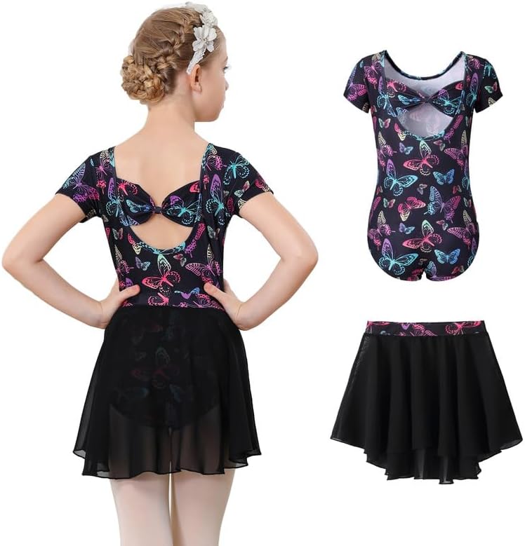 DIPUG Girls Ballet Leotards with Removable Skirt Toddler Hollow Back Dance Dress...