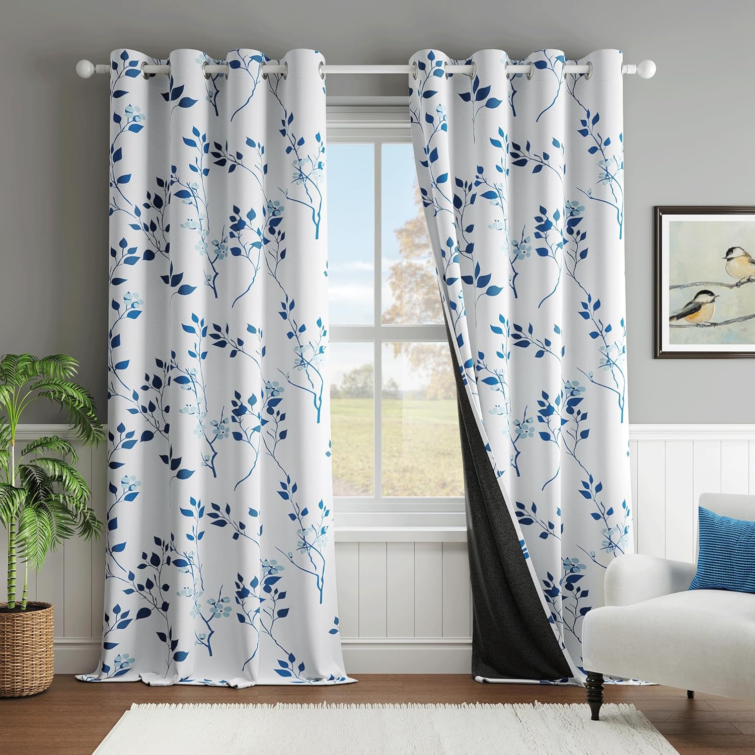 Beauoop Floral 100% Blackout Curtains 84 Inches Long 2 Panels for Bedroom Living...