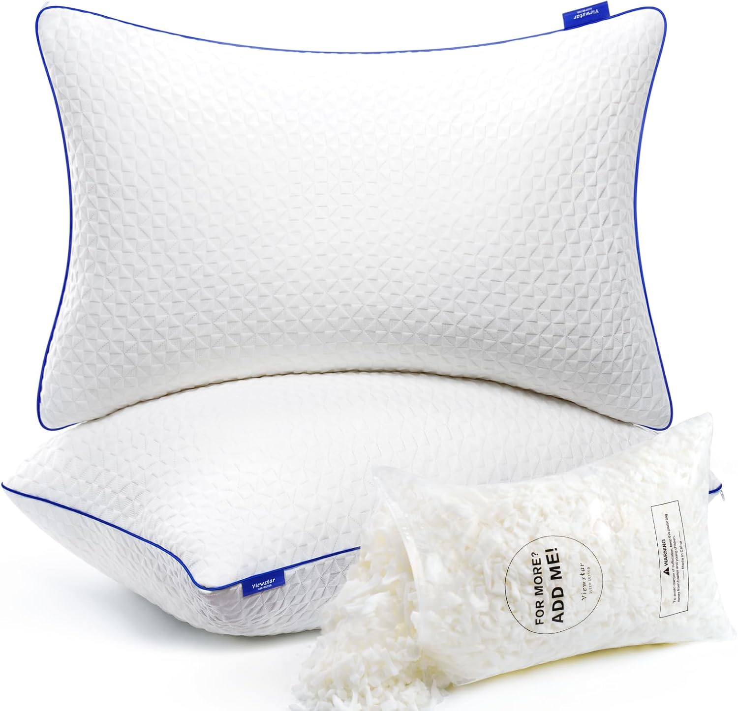 viewstar Shredded Memory Foam Pillows Queen Size Set of 2, Adjustable Firm Pillo...