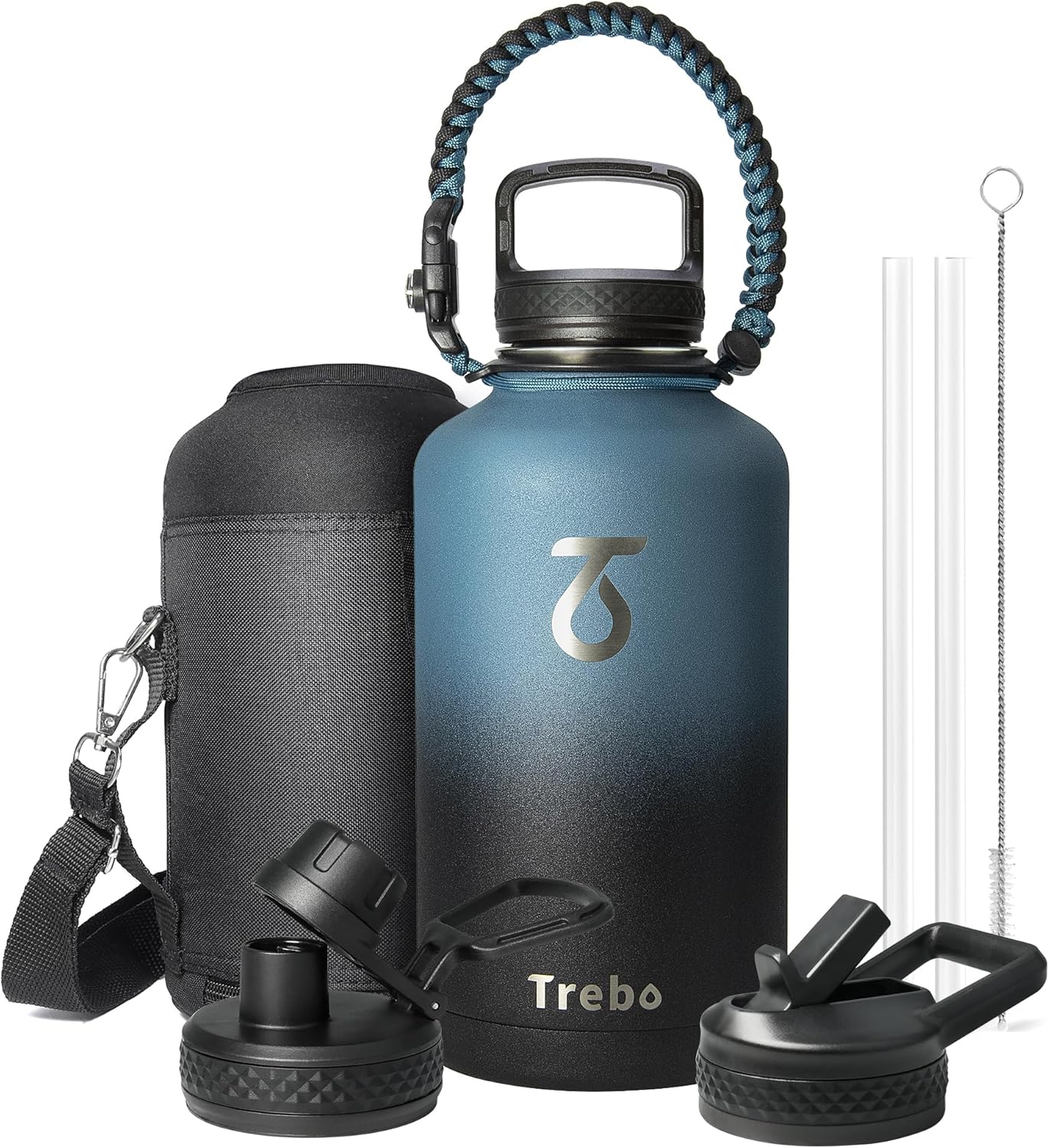 Insulated Water Bottle 2L, Trebo Metal Bottle with Paracord Handle Wide Mouth Do...