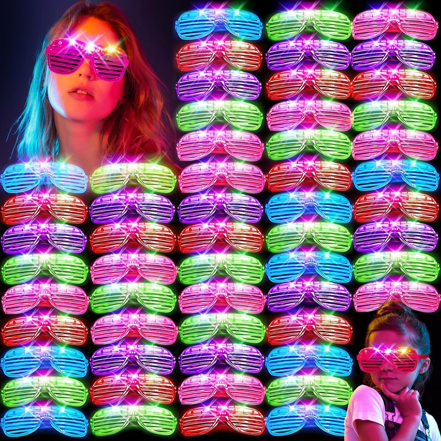 HONLYNE105 PCS LED Glasses, Light Up Glasses for Kids Adults, Neon Flashing Sung...