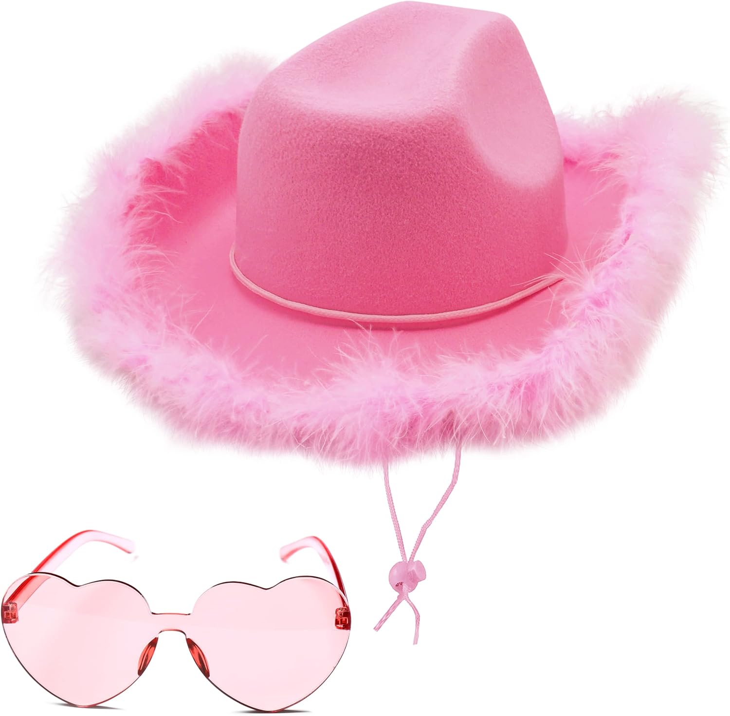 4E's Novelty Cowboy Hat with feathers With Heart Shaped Sunglasses for Women, Fe...