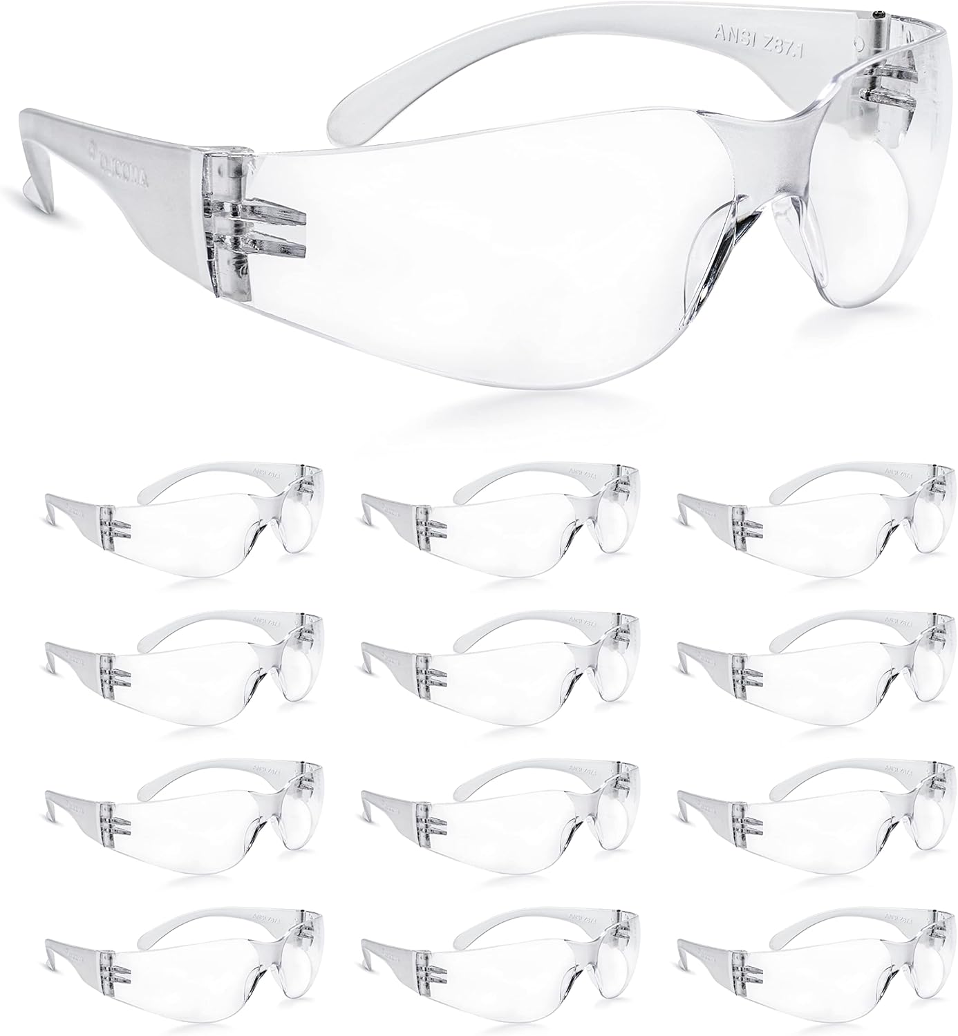 amoolo Clear Safety Glasses Bulk of 24, Protective Eyewear for Men Women, ANSI Z...