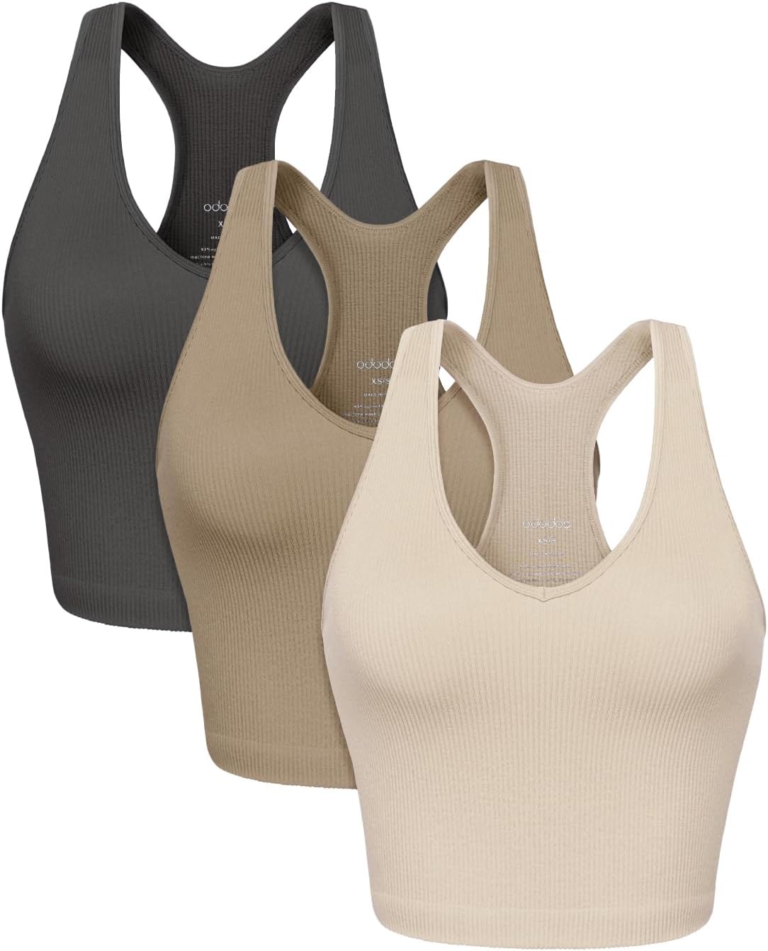 ODODOS 3-Pack Seamless Racerback Crop Tank, Specia...