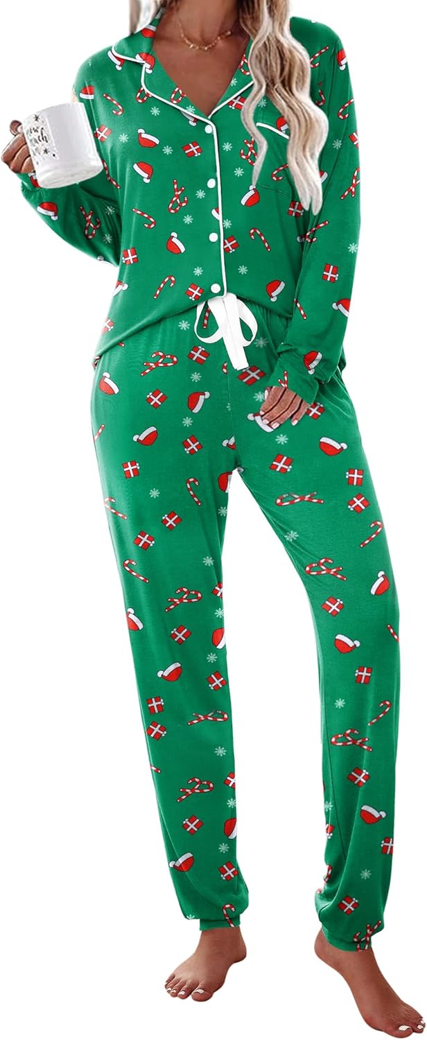 Ekouaer Pajamas Set, Special Long Sleeve Sleepwear, Innovative Womens Button Dow...