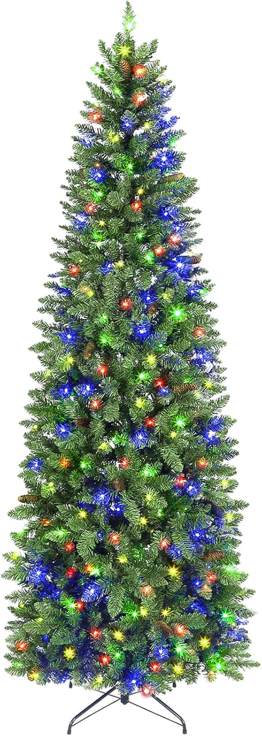 Hykolity 6.5 ft Prelit Pencil Slim Christmas Tree with 200 Color Changing LED Li...