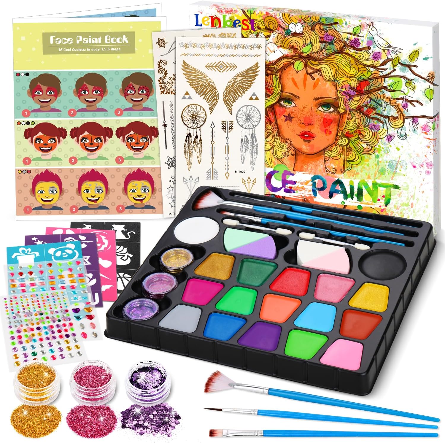 lenbest Face Paints for Children - Halloween Face Paint - Palette Washable with...