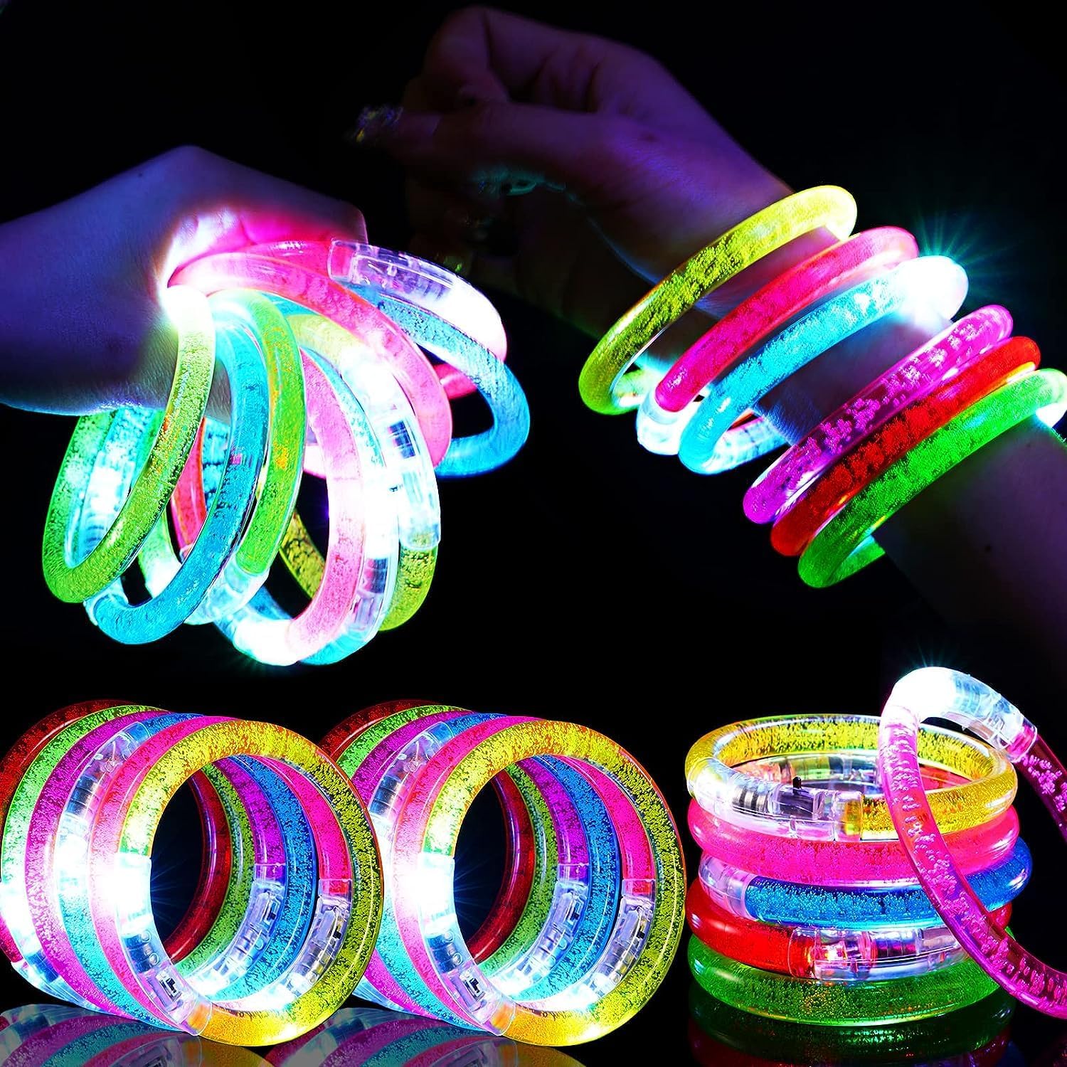 Neon Glow Party Supplies for Kids and Adults, Unique Flashing LED Bracelets and...
