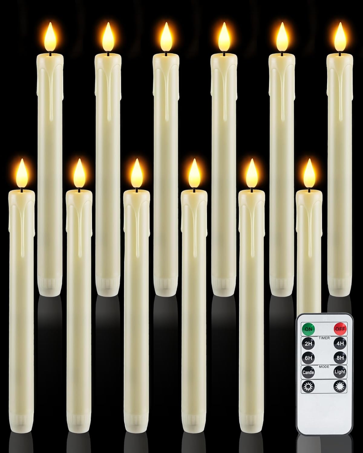 Homemory 12 Pcs Plastic Flameless Taper Candles with Remote Timer Dimmer, Ivory...