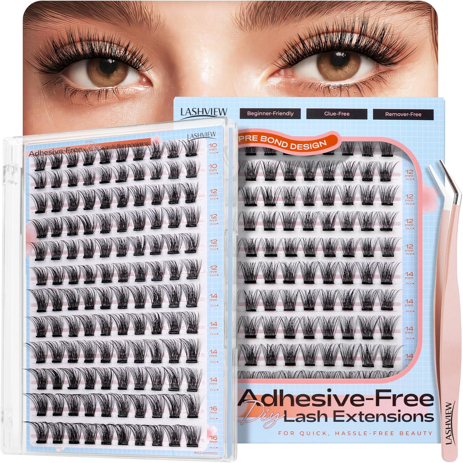 LASHVIEW Self Adhesive Eyelashes Kit 120Pcs Press On Lashes Pre Glued Eyelash Cl...