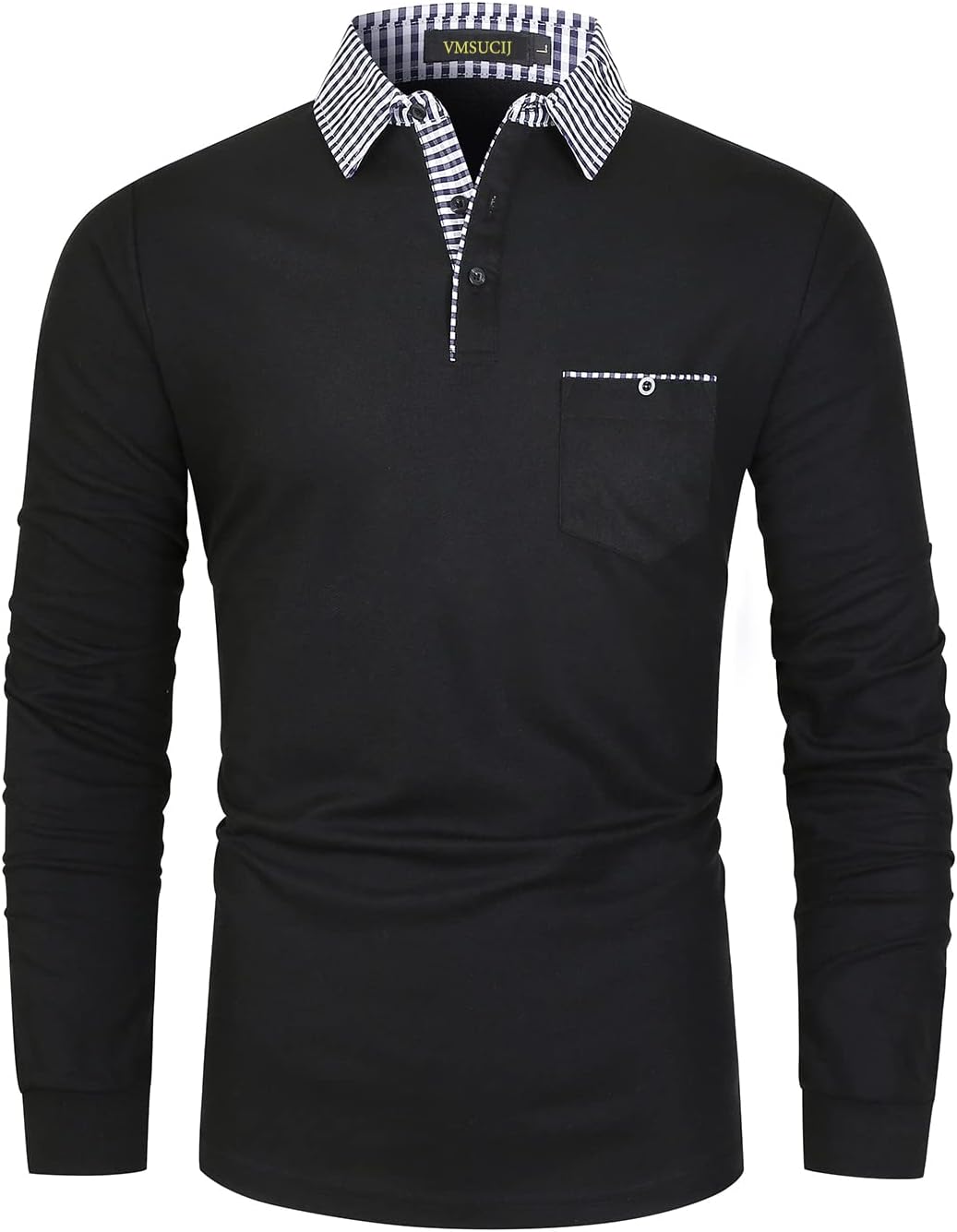 VMSUCIJ Men's Polo Long Sleeve Denim Patchwork Collar Cotton Golf T-Shirt with R...