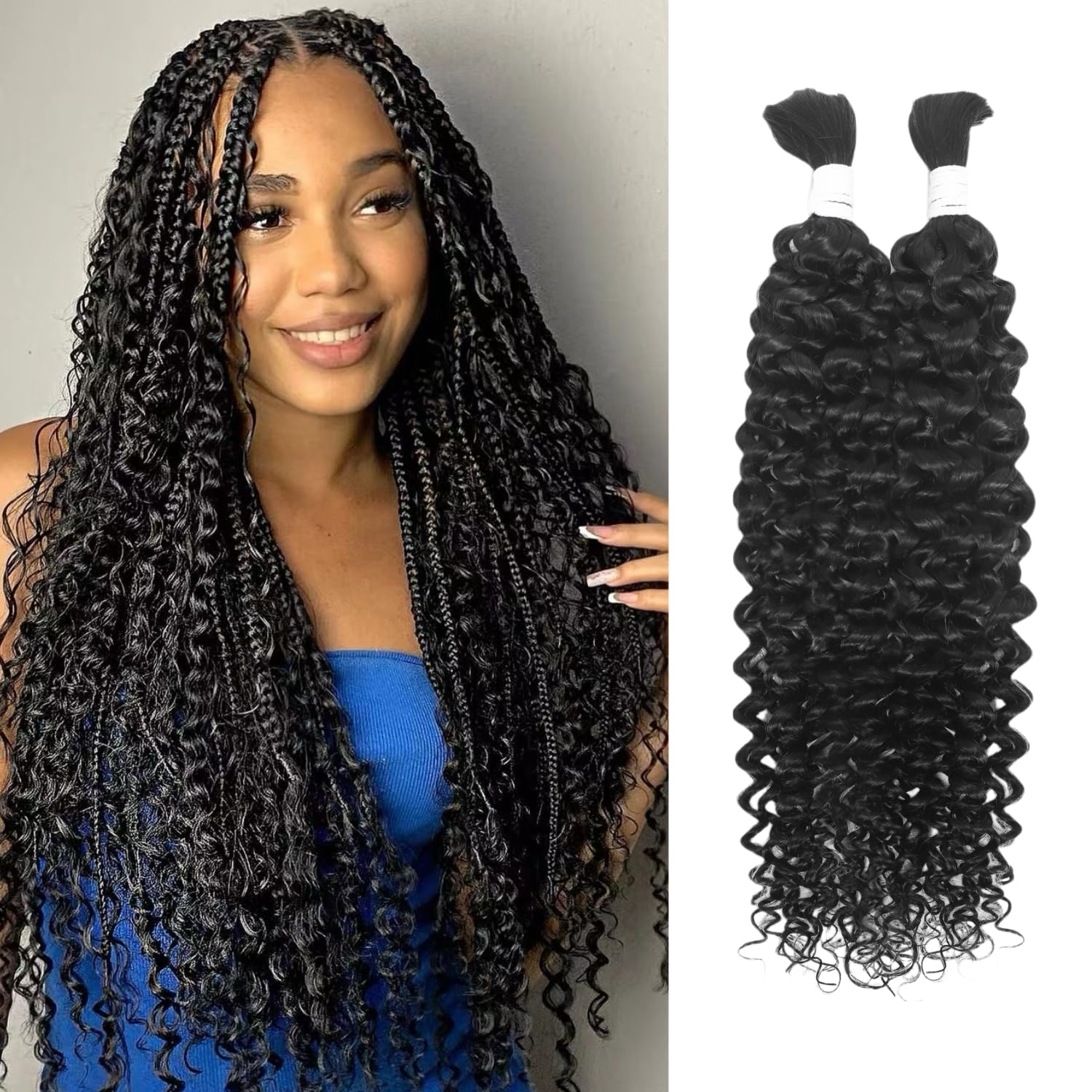 Human Braiding Hair for Boho Braids 2 Bundles 100g 18Inch Water Wave Human Hair...