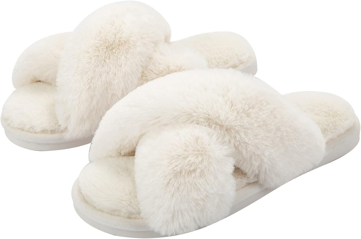 Metog Women's Fuzzy Slippers, Special House Slippers with Cross Band Design, Inn...