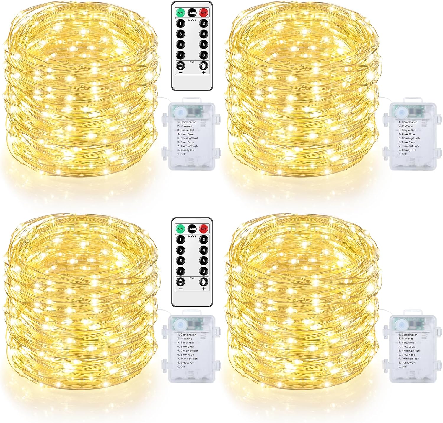 Mlambert 4 Pack 40FT Fairy Lights Battery Operated with Remote & Timer, Waterpro...