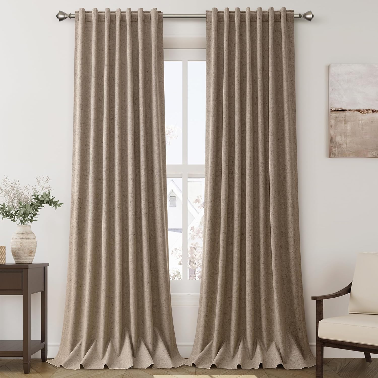 Blackout Curtains for Bedroom, Elegant Light Brown Blackout Curtains by Linen Bl...