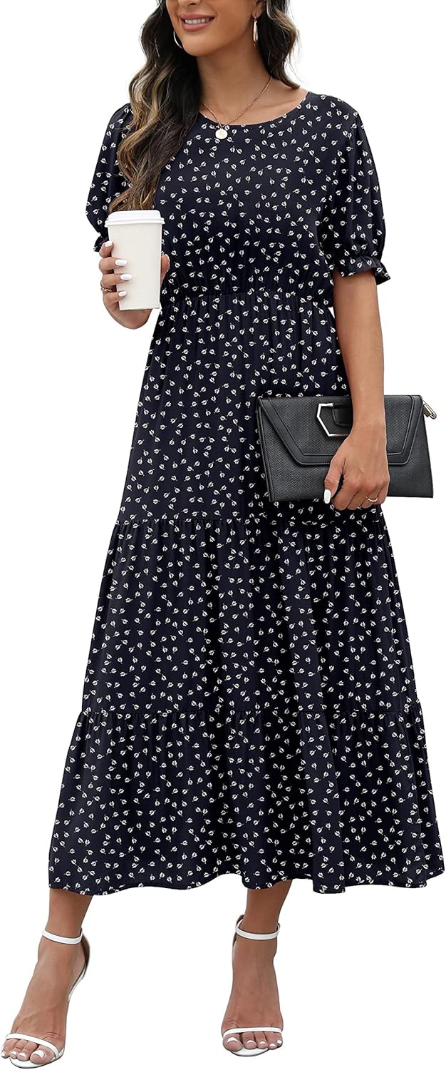 GRECERELLE Women's Dress, Special Casual Loose Crewneck Boho Dress, Innovative R...