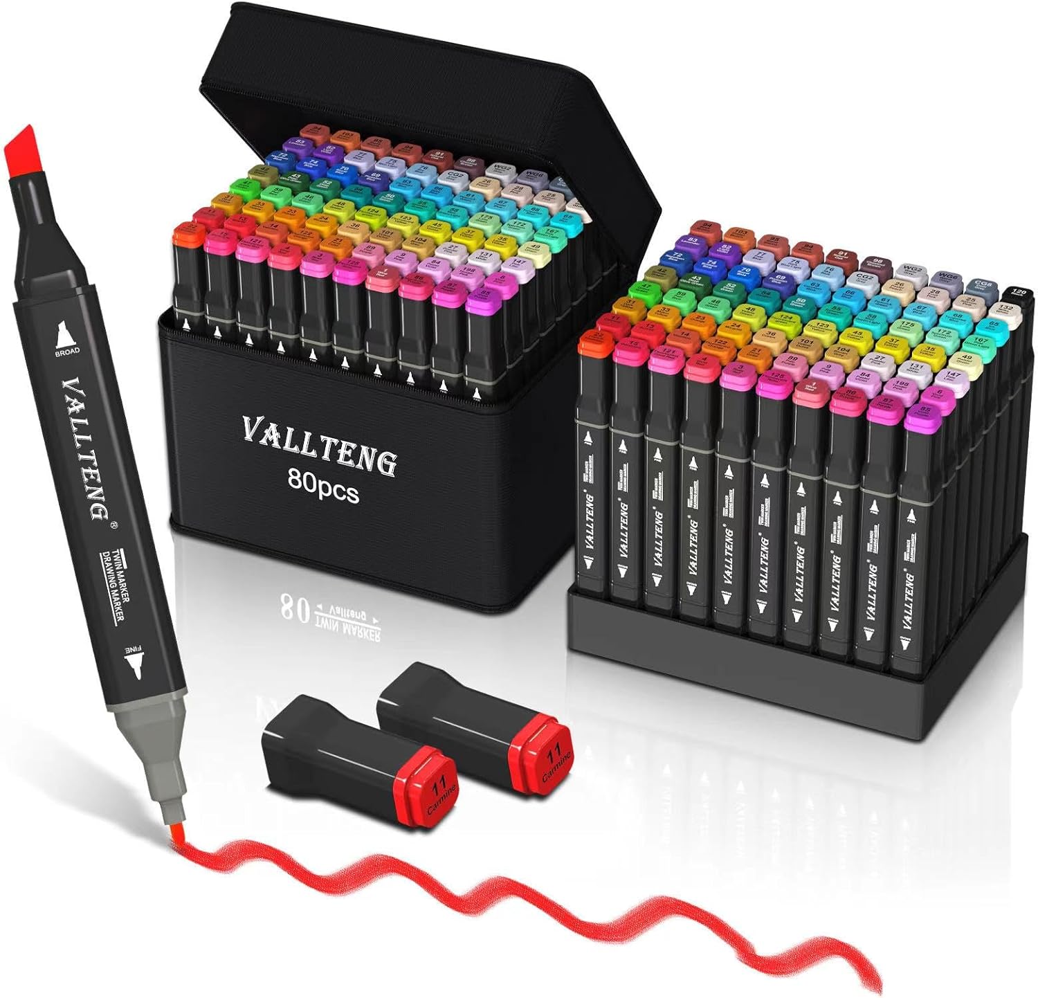 Vallteng Alcohol Markers Set 80 Colours,Dual Tips Colouring Pens for Adults,Perm...
