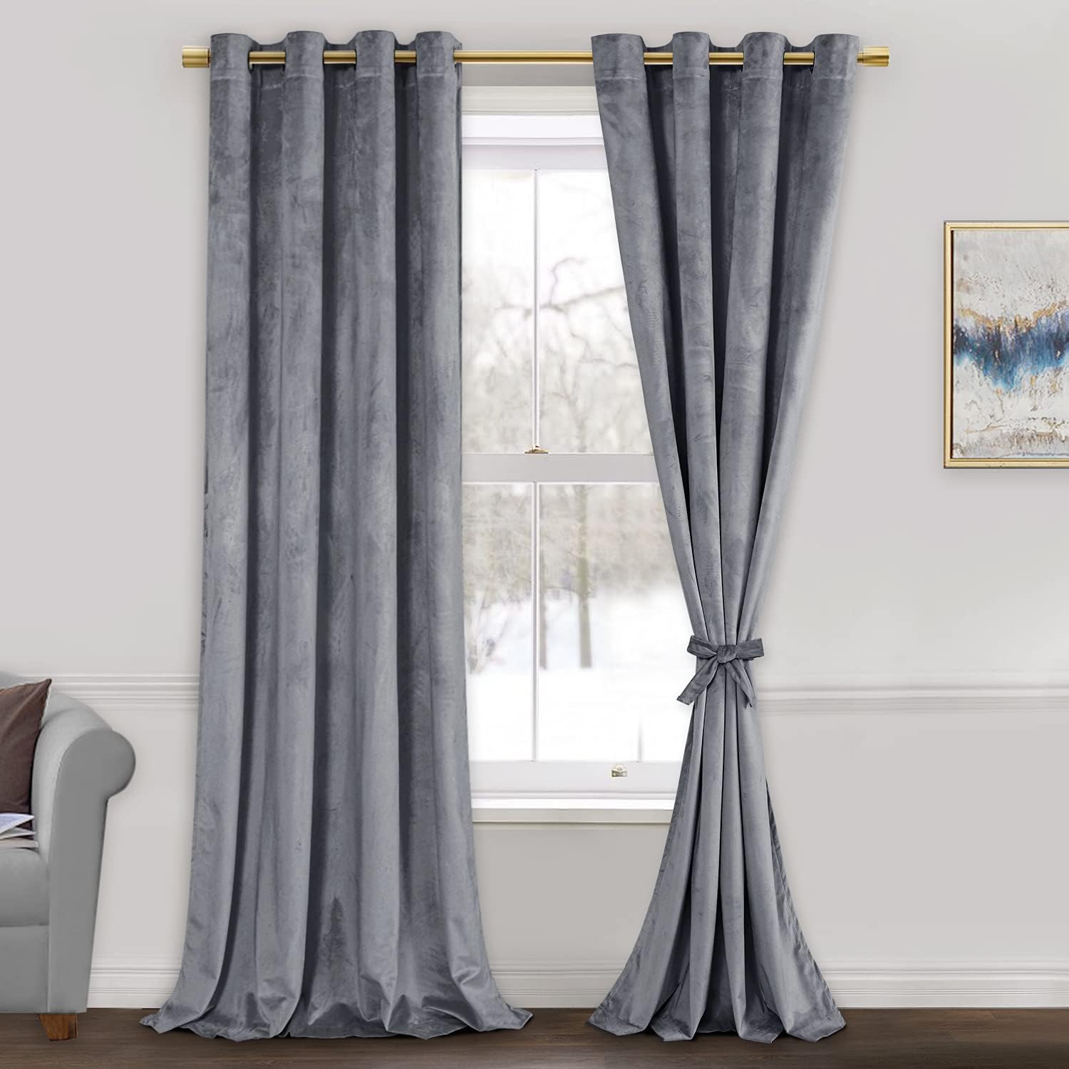 JIUZHEN Grey Velvet Curtains 96 inches for Living Room - Thermal Insualted Room...