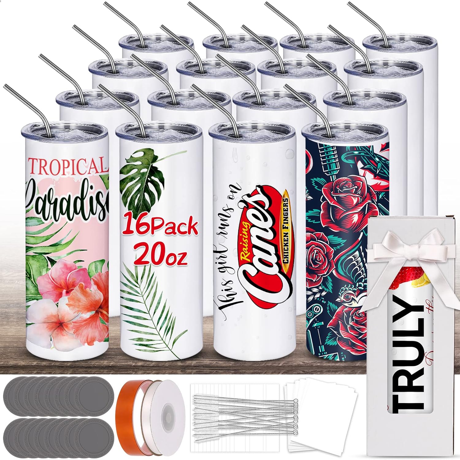 Sublimation Tumblers bulk 20 OZ Skinny Stainless Steel Double Wall Insulated Str...