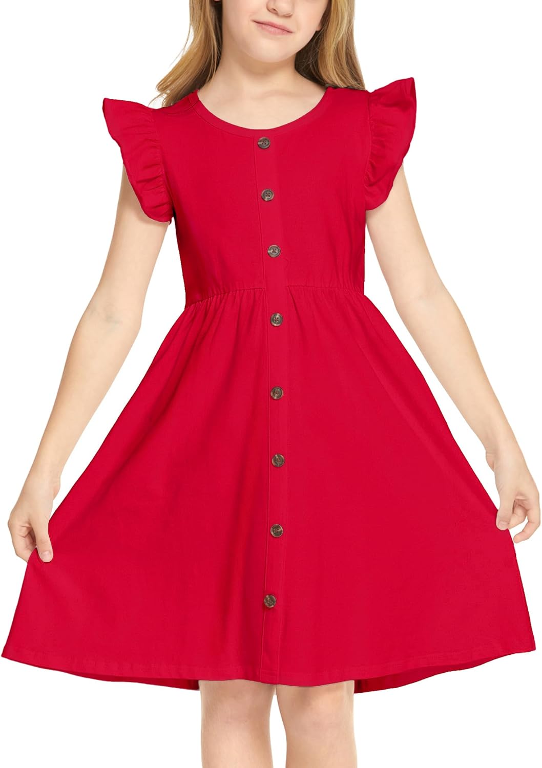 Arshiner Girls Dress, Special Flutter Sleeve A-Line Sundress, Innovative Button...