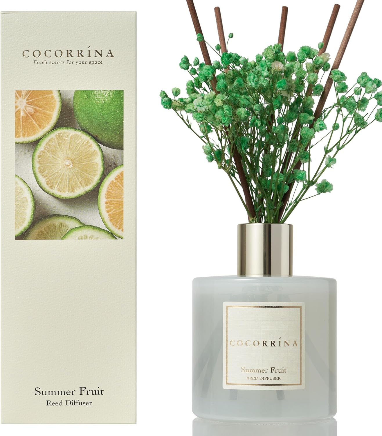 Cocorrína Reed Diffuser Sets - 200ml Summer Fruit Scented Diffuser with 8 Sticks...