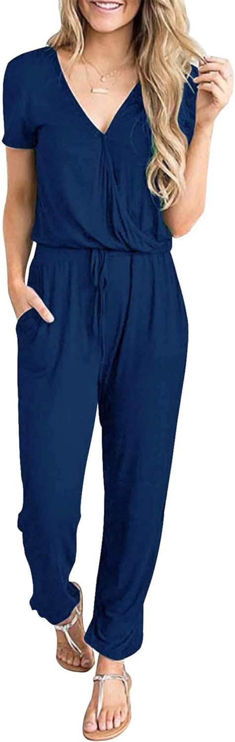 PRETTYGARDEN Women's Summer Jumpsuit, Special Casual Deep V Neck Romper with Sho...