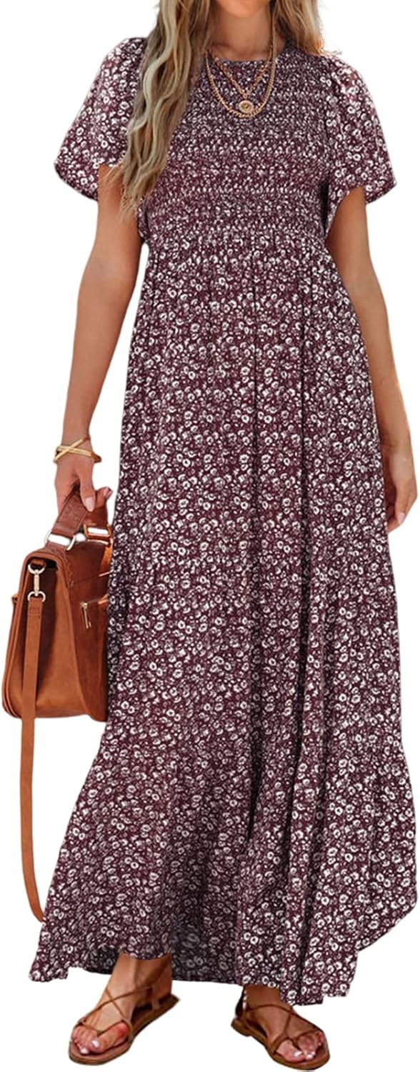 PRETTYGARDEN Women's 2024 Summer Casual Flutter Dress, Special Boho Floral Maxi...