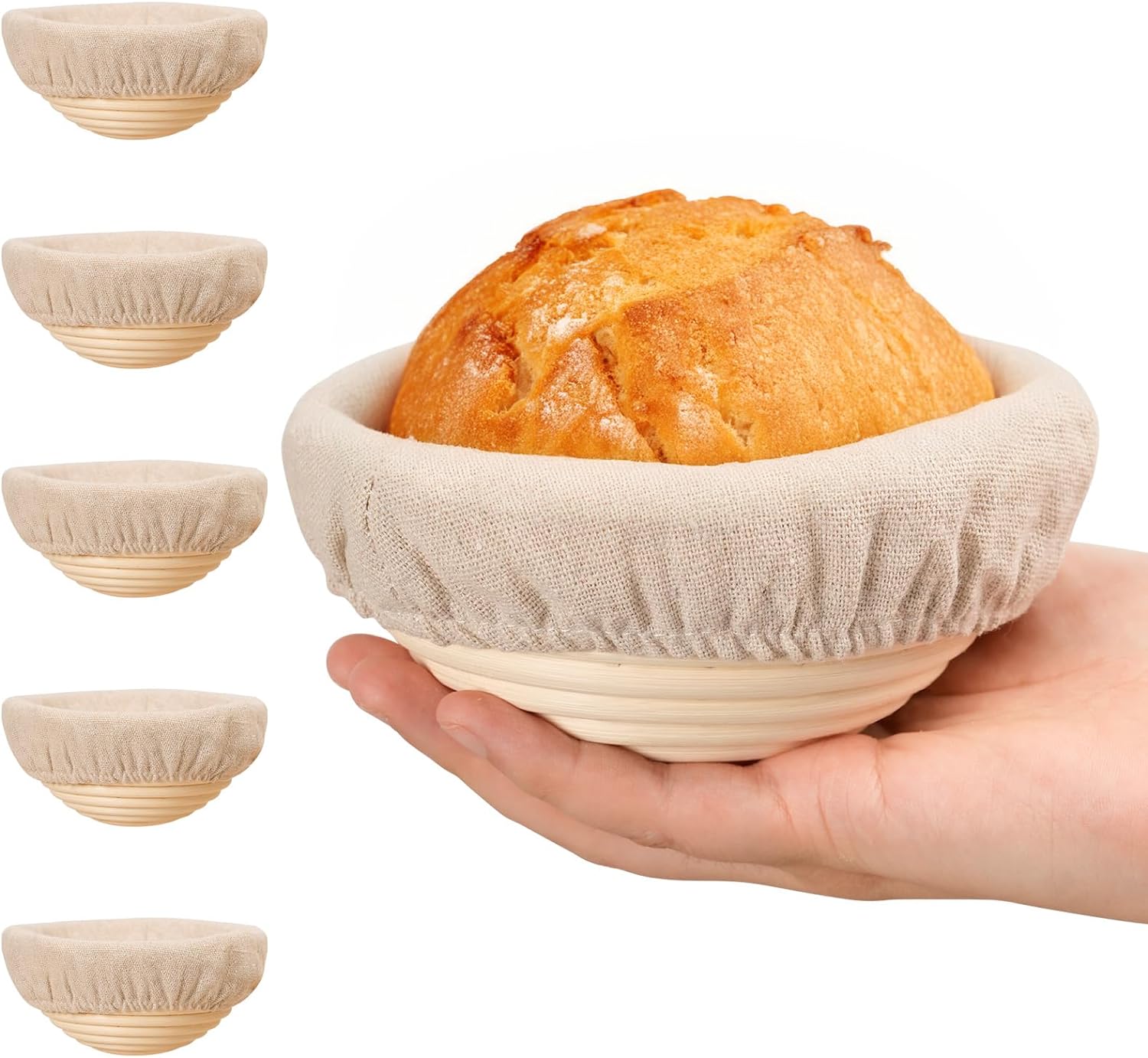 5 Inch Banneton Bread Proofing Basket Set of 6, Kikcoin Mini Sourdough Bread Bak...