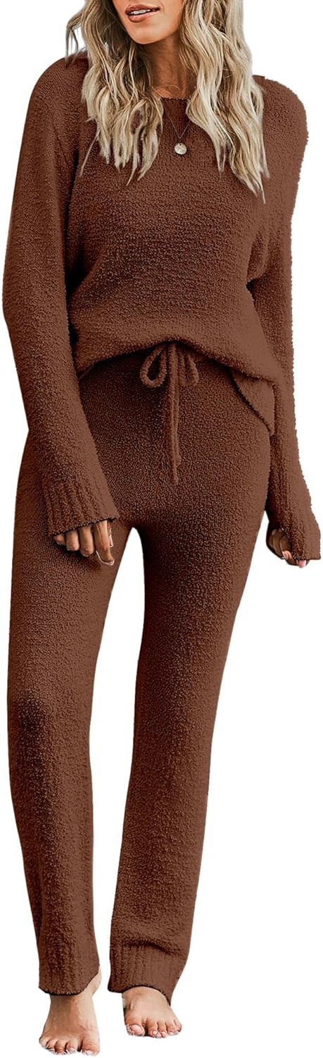 Luvamia Women's Casual Pajama Set, Special Fuzzy Fleece Knitted Long Sleeve Pj L...