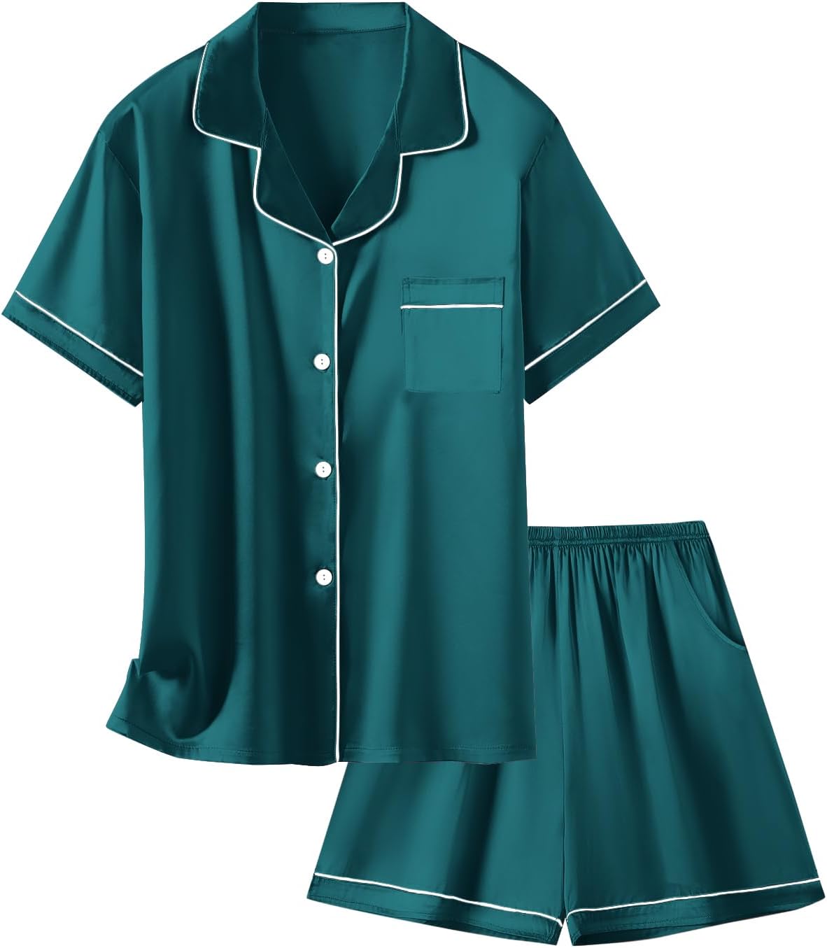 Girls & Womens Satin Pajamas Set, Silk Button-Down Sleepwear 2 Piece Nightwear,...