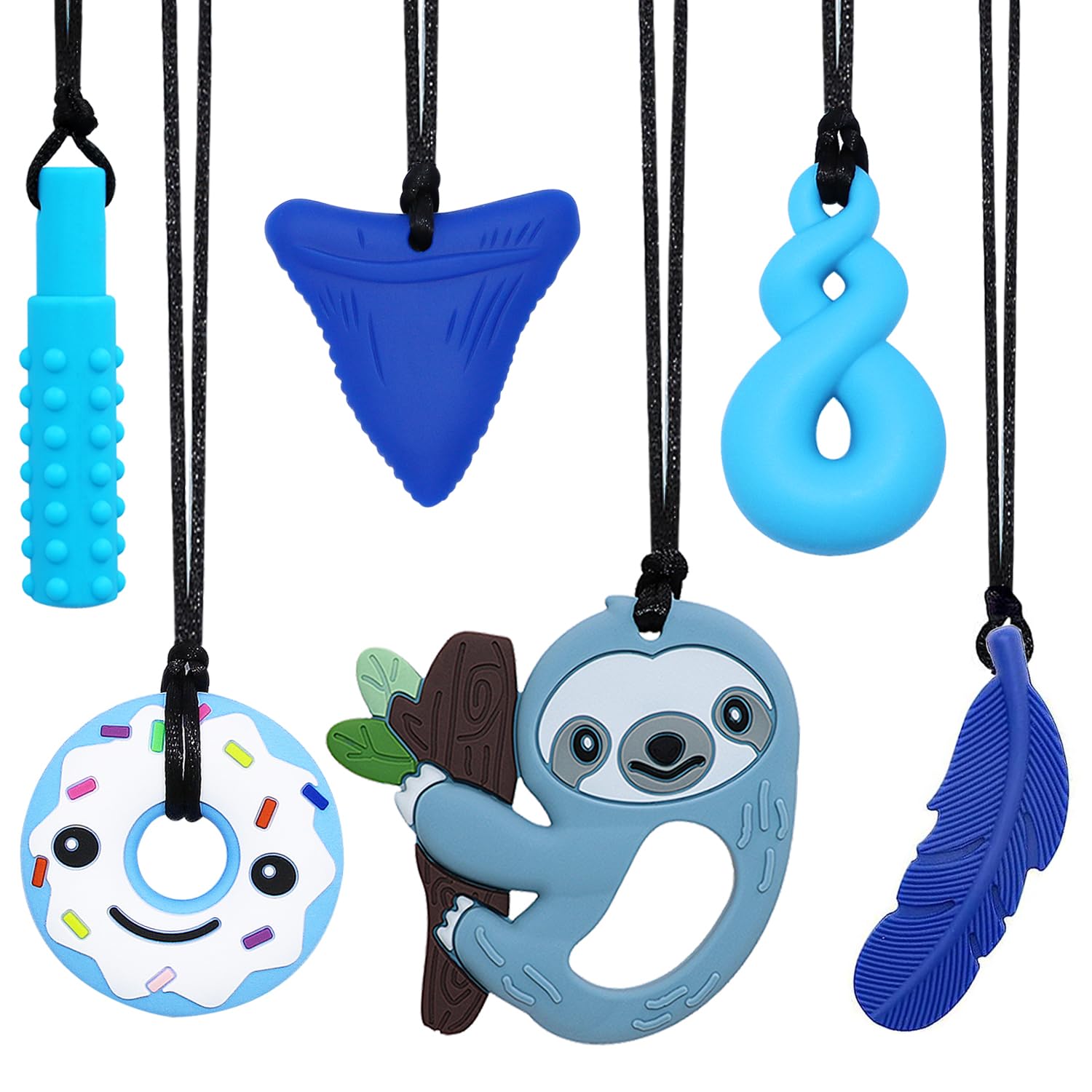 Sensory Chew Necklace for Kids Boys Girls, 6 Pack Silicone Chew Toys for Kids wi...
